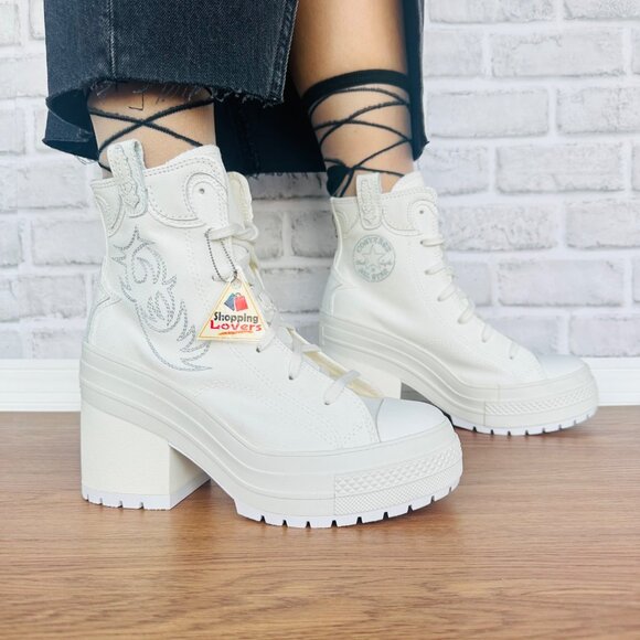 ⭐Converse Chuck 70 De Luxe Heel Western Hi Platform 5.5 Men Boots White A10335C - Picture 3 of 12